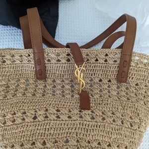 Saint Laurent  - PANIER SMALL BAG IN CROCHET RAFFIA AND SMOOTH LEATHER